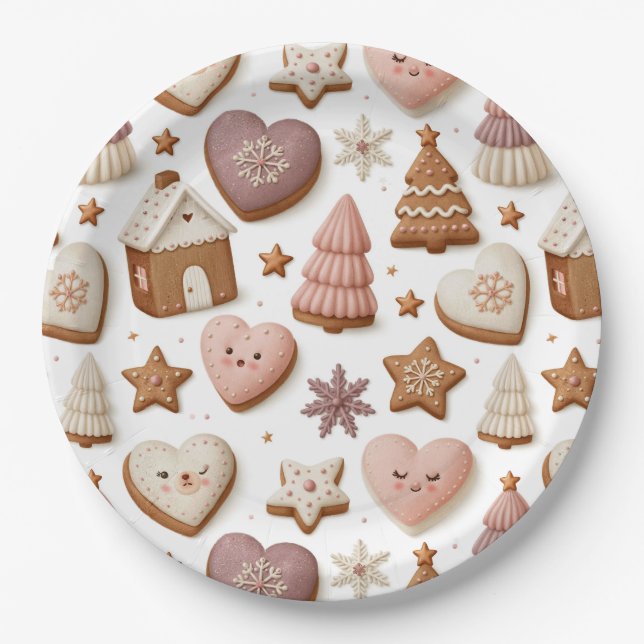 Christmas Gingerbread Cookie Pattern Paper Plates (Front)