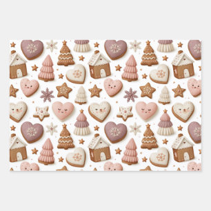 Christmas Gingerbread Cookie Pattern Wrapping Paper Sheets