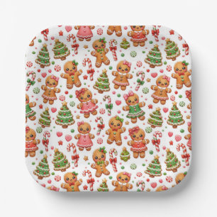 Christmas Gingerbread Cookies and Candy Canes Paper Plates