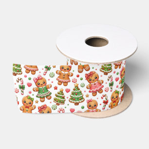 Christmas Gingerbread Cookies and Candy Canes Satin Ribbon