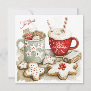 Christmas Gingerbread Cookies and Hot Chocolate Holiday Card