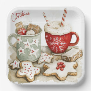 Christmas Gingerbread Cookies and Hot Chocolate Paper Plates
