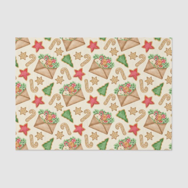 Christmas Gingerbread Cookies and Letters  Tissue Paper (Front)