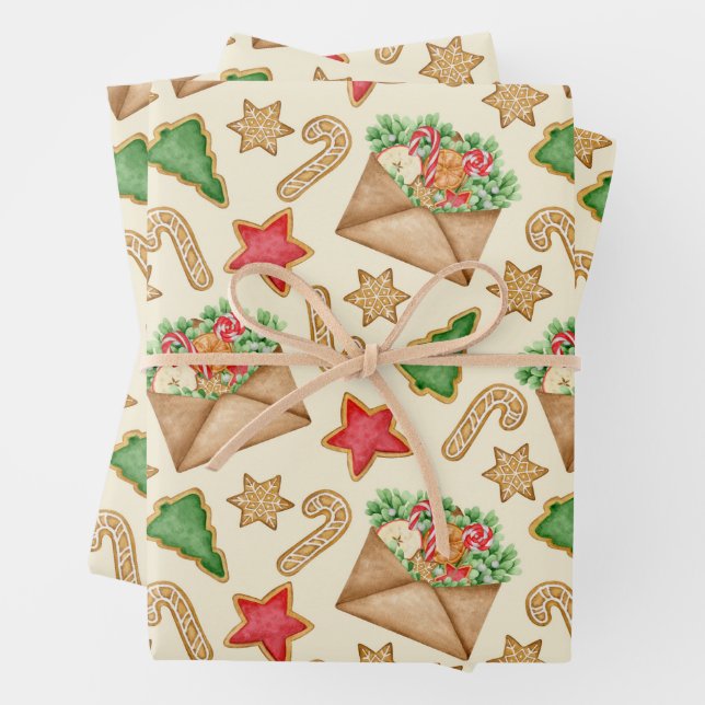 Christmas Gingerbread Cookies and Letters  Wrapping Paper Sheets (In situ)