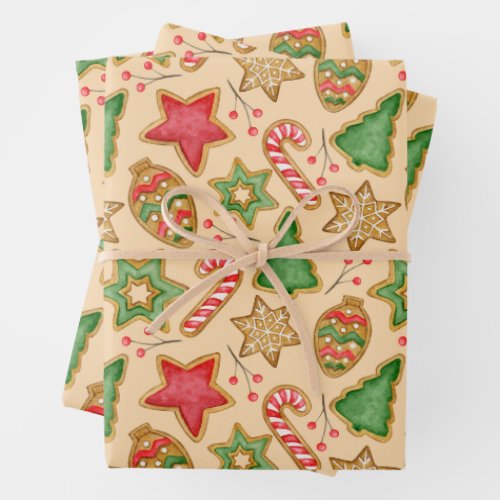 Christmas Gingerbread Cookies and Ornaments  Wrapping Paper Sheets