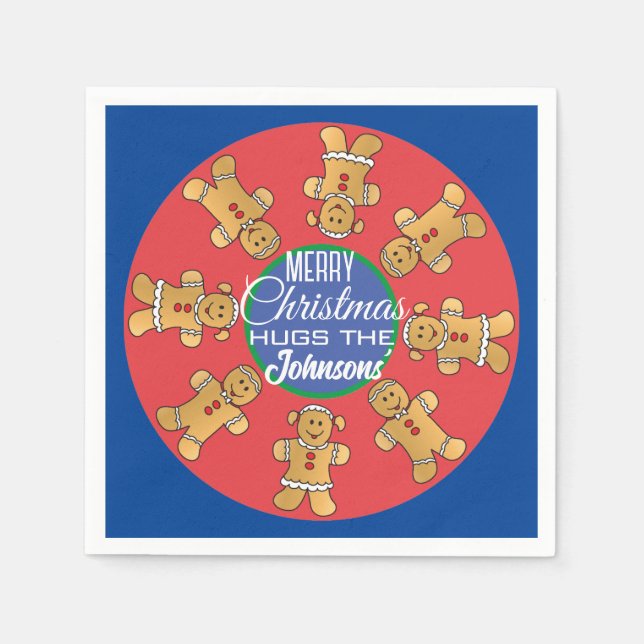 Christmas Gingerbread Cookies Blue Napkins (Front)