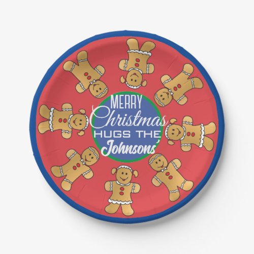 Christmas Gingerbread Cookies Blue Paper Plates