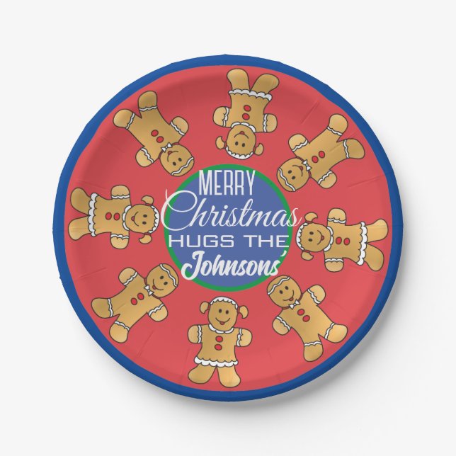 Christmas Gingerbread Cookies Blue Paper Plates (Front)