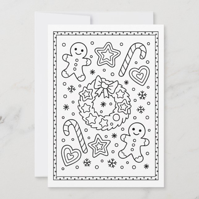 Christmas Gingerbread Cookies Coloring Flat Note Holiday Card (Front)
