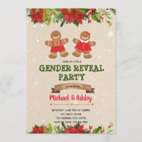 Christmas gingerbread cookies gender reveal invite