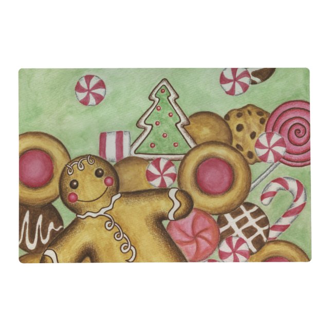 Christmas Gingerbread Cookies Laminated Placemats  (Front)