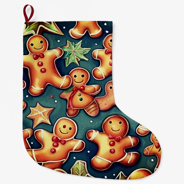 Christmas  Gingerbread cookies  Large Christmas Stocking (Front)