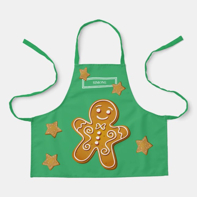 Christmas Gingerbread Cookies Monogram Green Apron (Front)
