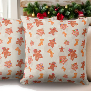 Christmas Gingerbread Cookies Pattern Throw Pillow