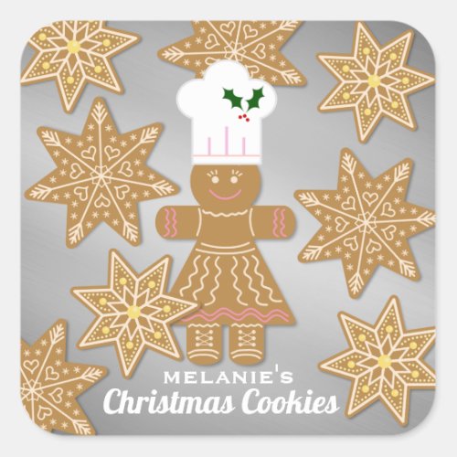 Christmas Gingerbread Cookies Personalised Gift Square Sticker