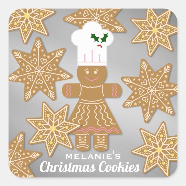 Christmas Gingerbread Cookies Personalised Gift Square Sticker (Front)