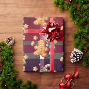 Christmas Gingerbread Cookies Plaid Holiday Pastel Wrapping Paper