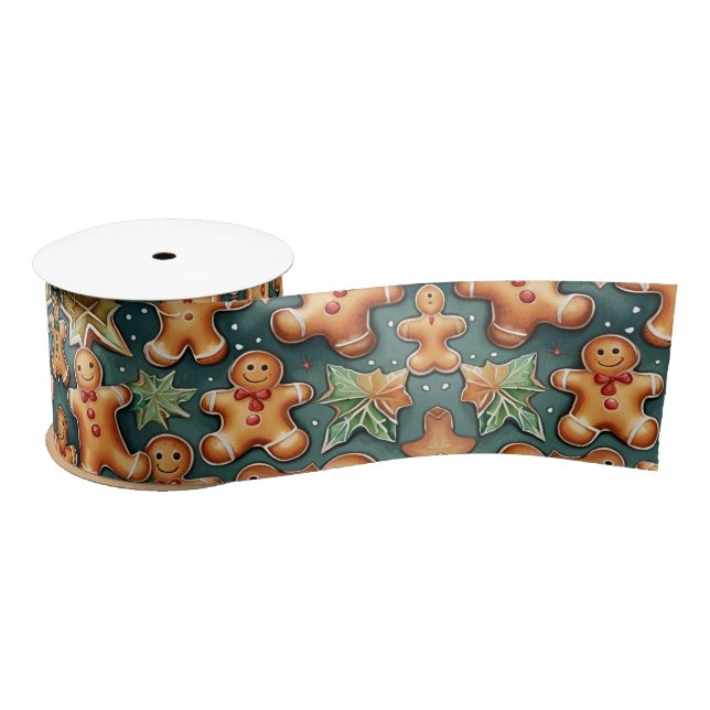 Christmas Gingerbread cookies Satin Ribbon (Spool)