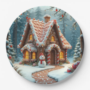 Christmas Gingerbread Cottage With a Snowman  Paper Plates