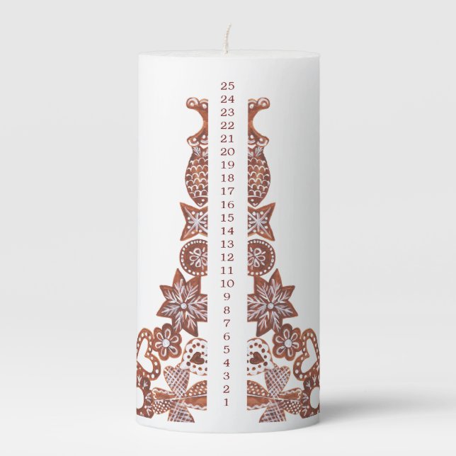 Christmas Gingerbread Countdown Pillar Candle (Front)