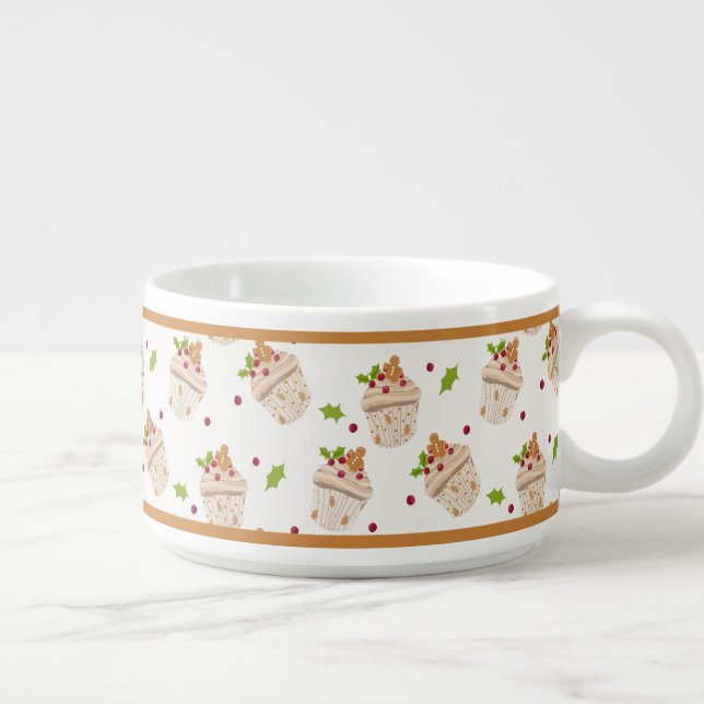 Christmas Gingerbread Cupcake Pattern Bowl (Left)