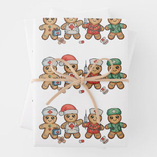 Christmas Gingerbread Cute Nurse Healthcare Xmas Wrapping Paper Sheets