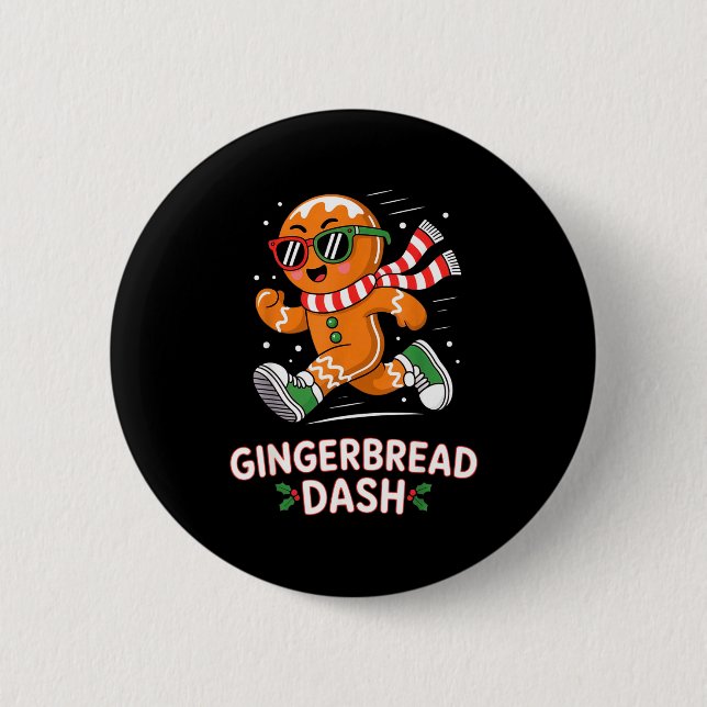Christmas Gingerbread Dash Running Runner Xmas Mar Button (Front)