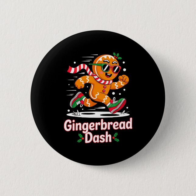 Christmas Gingerbread Dash Running Runner Xmas Mar Button (Front)