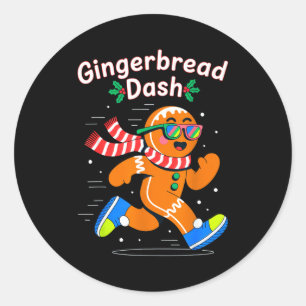 Christmas Gingerbread Dash Running Runner Xmas Mar Classic Round Sticker