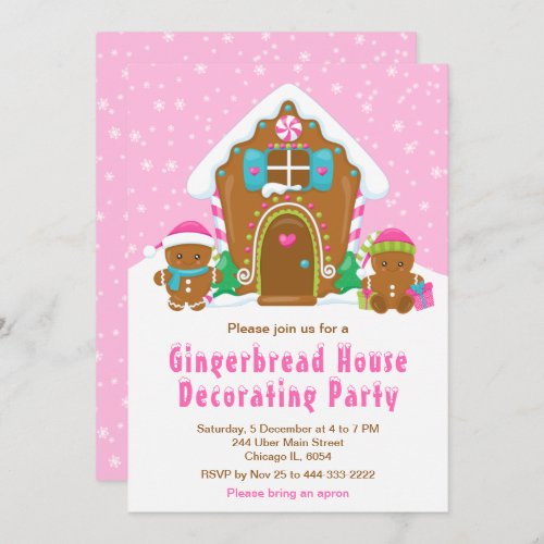 Christmas Gingerbread Decorating Party Bright Pink Invitation