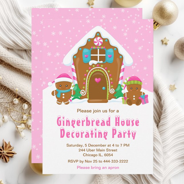 Christmas Gingerbread Decorating Party Bright Pink Invitation (Creator Uploaded)