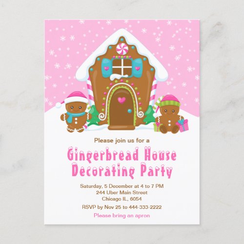 Christmas Gingerbread Decorating Party Bright Pink Postcard