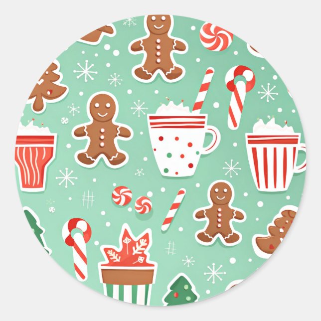 Christmas Gingerbread design Classic Round Sticker (Front)