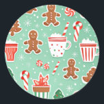 Christmas Gingerbread design Classic Round Sticker<br><div class="desc">Christmas gingerbread pattern,  gingerbread cookies,  sweet candy,  and hot chocolate.</div>