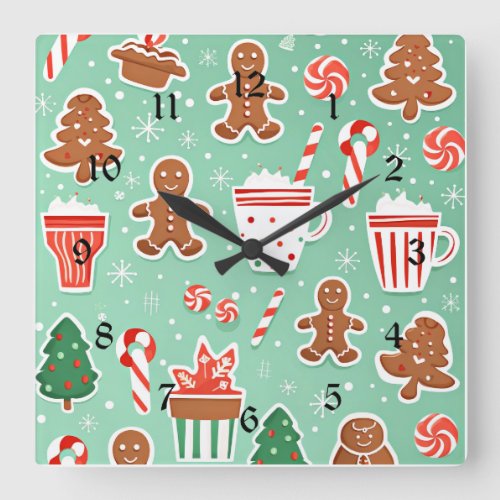 Christmas Gingerbread design Square Wall Clock