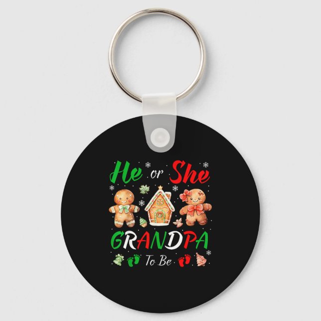 Christmas Gingerbread Gender Reveal He Or She Gran Keychain (Front)