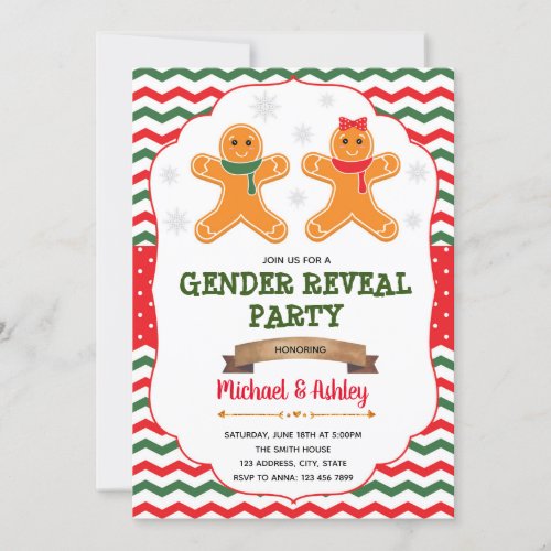 Christmas Gingerbread Gender Reveal Invitation