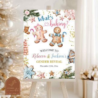 Christmas Gingerbread Gender Reveal Welcome Sign