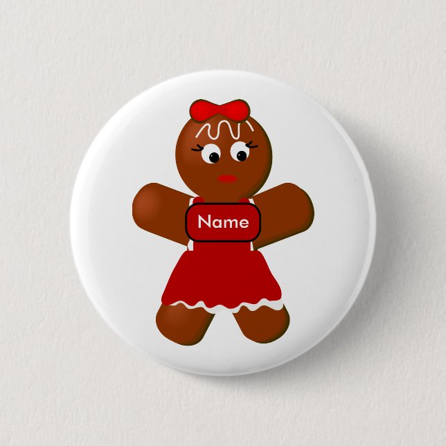 Christmas Gingerbread Girl Cookie Pin Back Button (Front)
