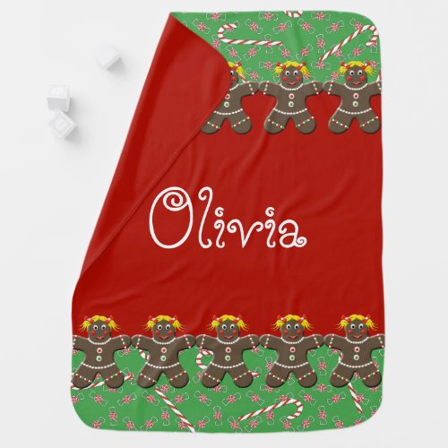 Christmas Gingerbread Girl Cookies Name Olivia Stroller Blanket