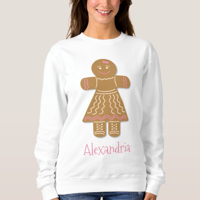 Christmas Gingerbread Girl Pink Add Your Name Sweatshirt (Front)