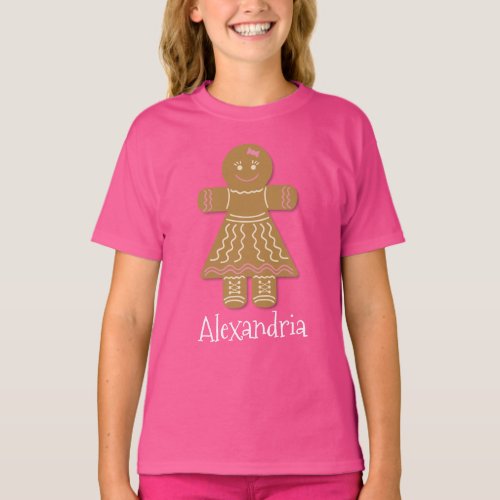 Christmas Gingerbread Girl Pink Add Your Name T_Shirt