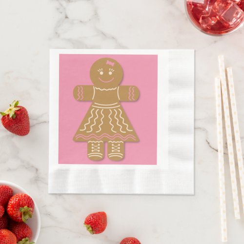 Christmas Gingerbread Girl Pink Napkins