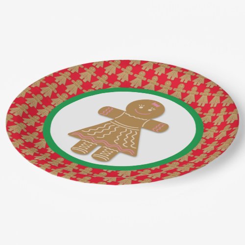 Christmas Gingerbread Girl Red and White Paper Plates