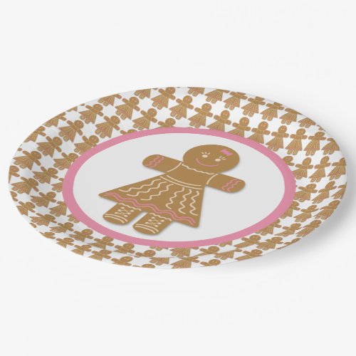 Christmas Gingerbread Girl White and Pink Paper Plates