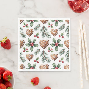 Christmas Gingerbread Heart Holiday Pattern Napkins