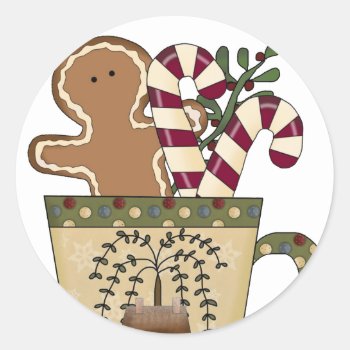 Christmas Gingerbread Holiday Greetings Classic Round Sticker by bonfirechristmas at Zazzle