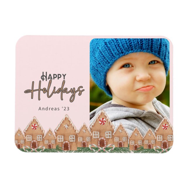 Christmas gingerbread holiday watercolor magnet (Horizontal)
