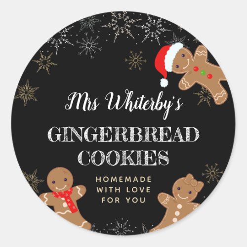 Christmas Gingerbread Homemade Cookie Black Classi Classic Round Sticker
