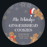 Christmas Gingerbread Homemade Cookie Stickers<br><div class="desc">Christmas Gingerbread Cookie Stickers. Customizable text on chalkboard with sweet little gingerbread men and snowflakes. Excellent for your Christmas holiday cookie swaps, Christmas party favors, Cookie Gifts, and more. Colors white, gold, pale blue, charcoal, yellow, red, ginger, and green. Full color full bleed printing front & back. Find matching products...</div>